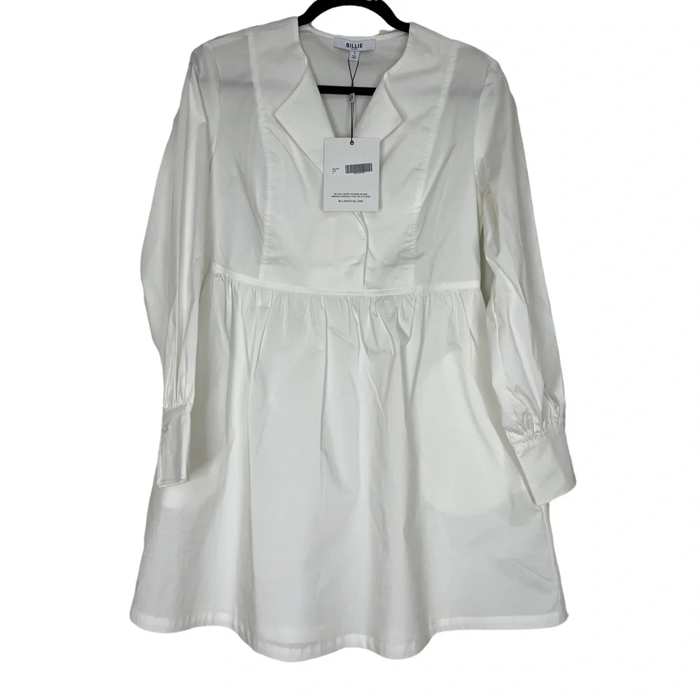 Billie The Label Alexa Poplin Mini Dress In Ivory Size Small NWT - Picture 2 of 7